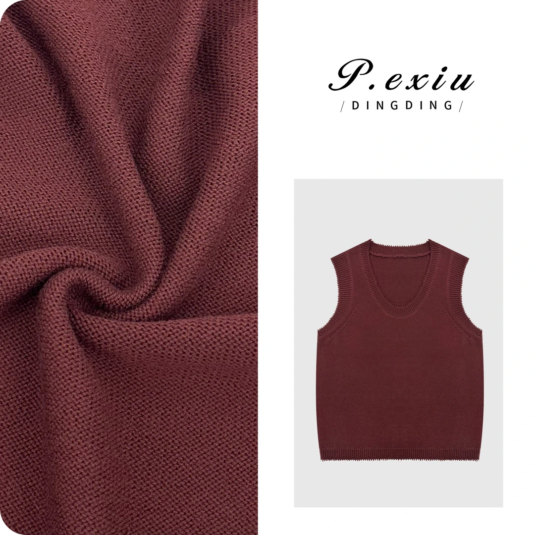 羊毛松弛感毛边百搭U领无袖针织马甲背心ZZ1005