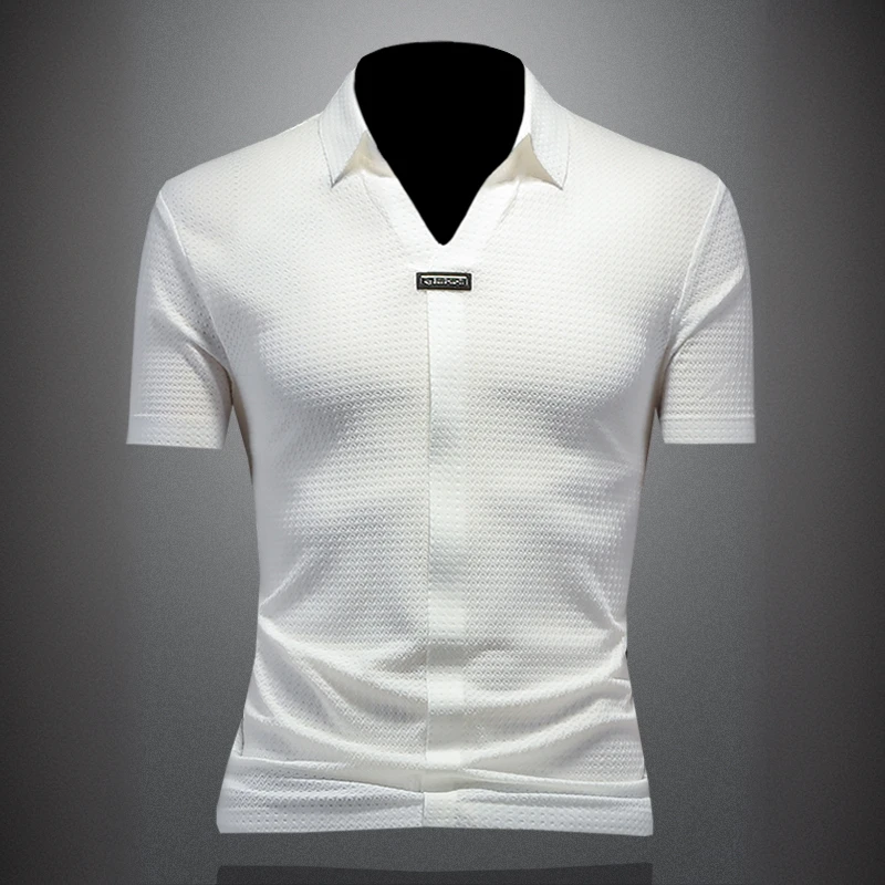 巴韦那奇V领短袖凉感polo衫男夏季新款修身韩版冰丝透气无痕t恤衫