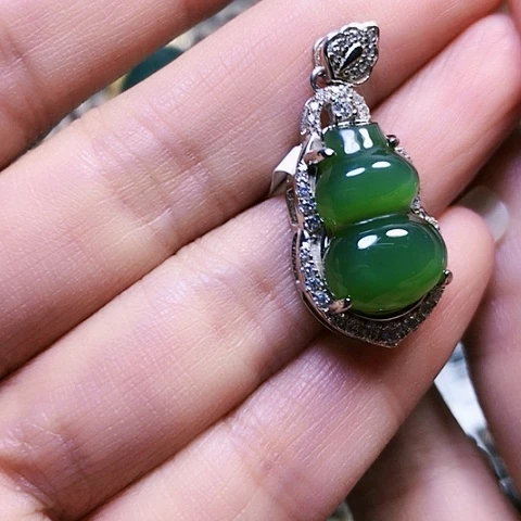 和田玉银S925镶嵌挂件