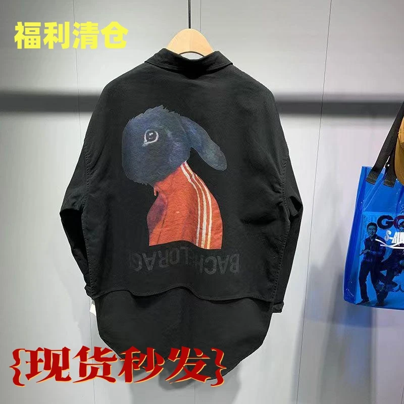 欧洲站秋冬潮牌时尚慵懒风长袖衬衫男女宽松大码水洗翻领百搭衬衣