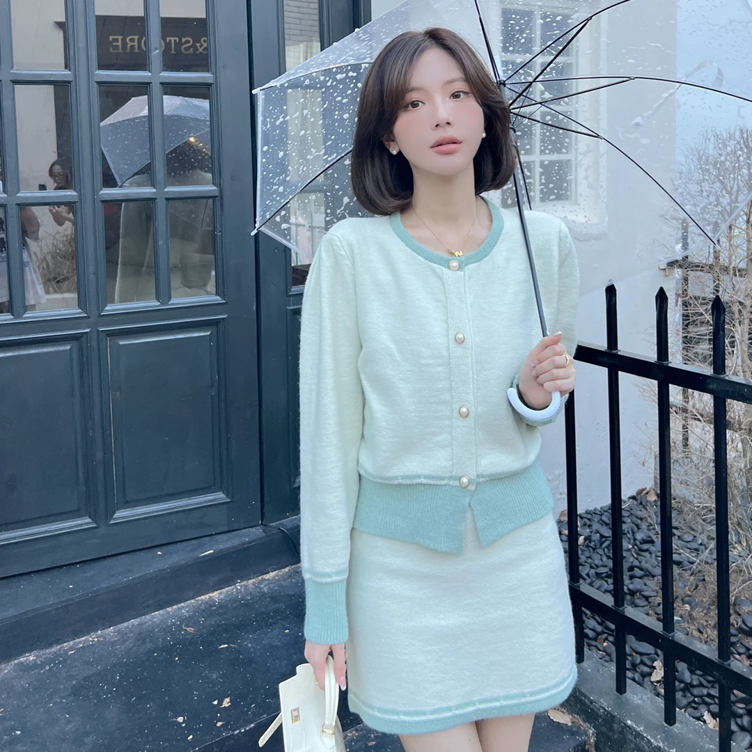 【芝士Cheese】冬之恋语拼接撞色套装 小香风短款长袖时尚温柔轻奢