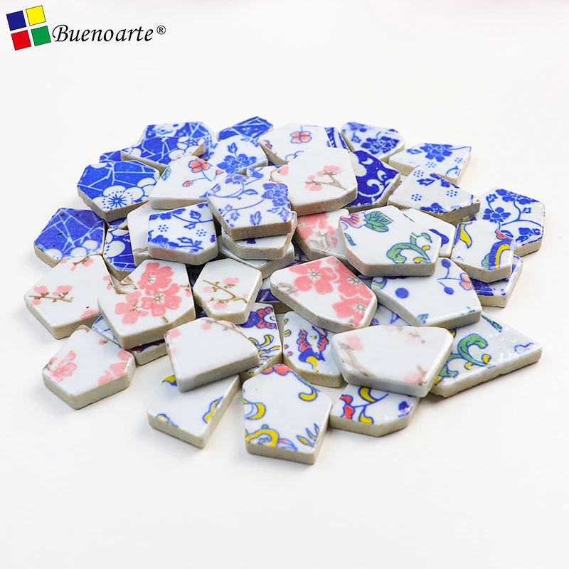 青花瓷DIY手工彩色陶瓷马赛克瓷片不规则材料拼贴小瓷砖碎片创意