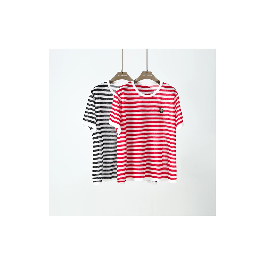 【段公子】女款休闲夏季条纹印花圆领针织衫 6011