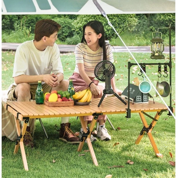 户外露营实木蛋卷桌庭院烧烤野营旅游野餐榉木桌子便携摆摊折叠桌