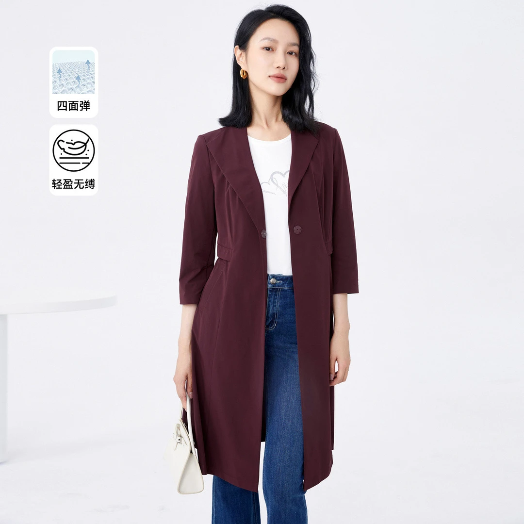 【婷婷专属】洋气显瘦商场同款西装领通勤高级感中筒风衣外套女士