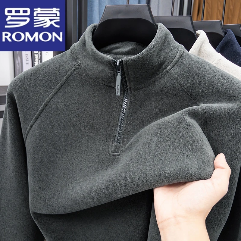 罗蒙含绵羊毛男士卫衣秋冬新款立领半拉链打底休闲加厚保暖卫衣男