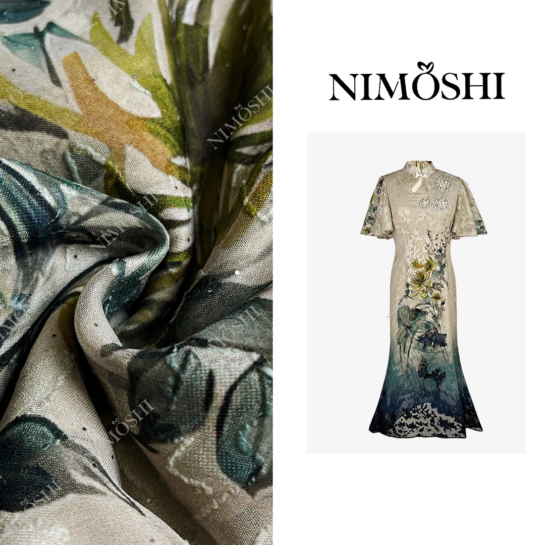 NIMOSHI【倩倩】夏季新款古风古韵钉珠晕染设计气质显瘦连衣裙Q2106