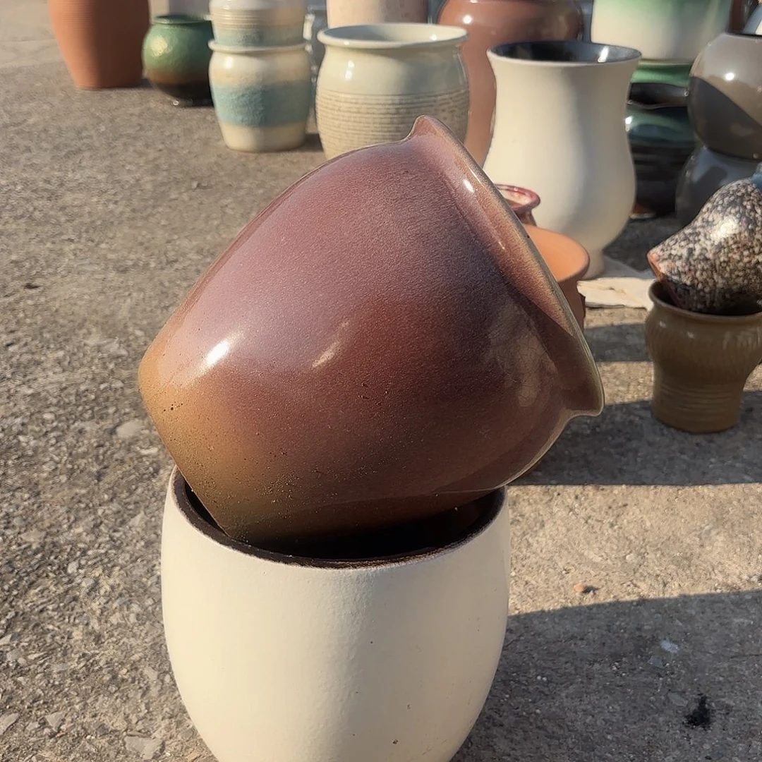 紫砂花盆紫色➕白色蛋壳孤品两个