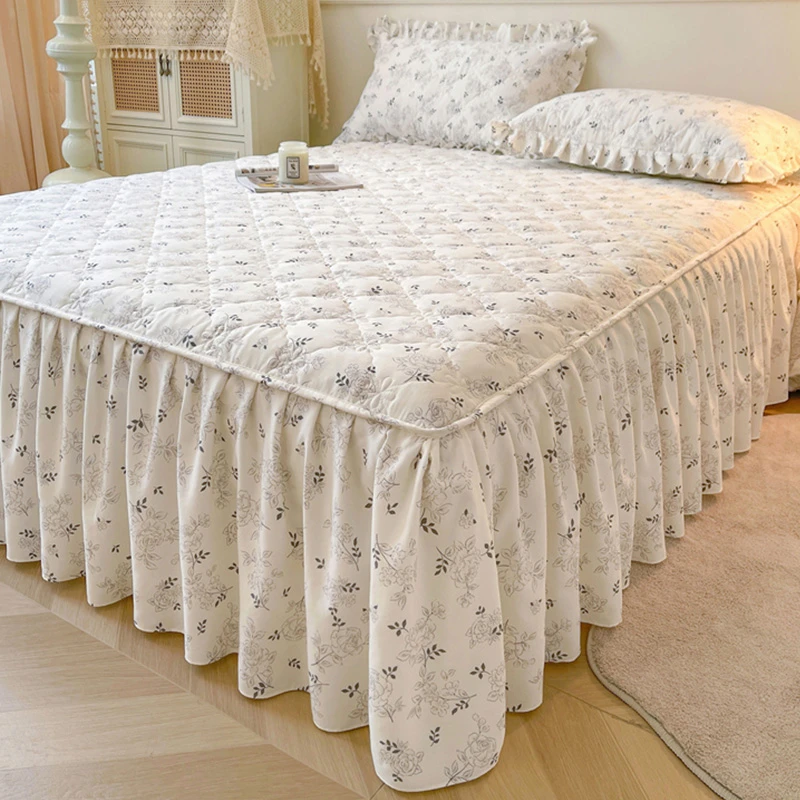 A类针织棉床笠款床裙加厚夹棉防滑床单床罩带裙边床围裙四季通用