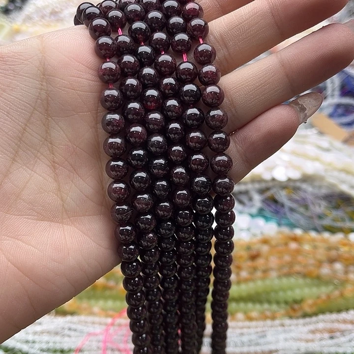 玛瑙/玉髓珠宝半成品未镶嵌一条7mm左右石榴石珠