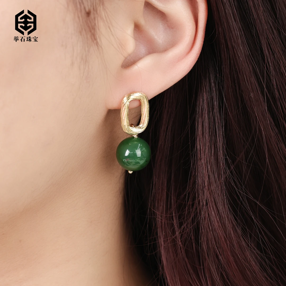 【举石珠宝】T0211-777-67和田玉耳饰（一对/多样性发/约11mm+）M