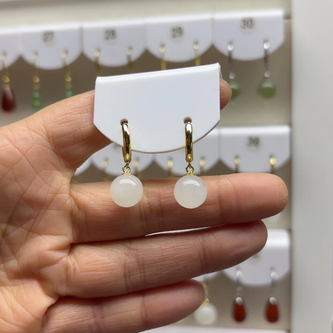 和田玉银S925镶嵌耳饰