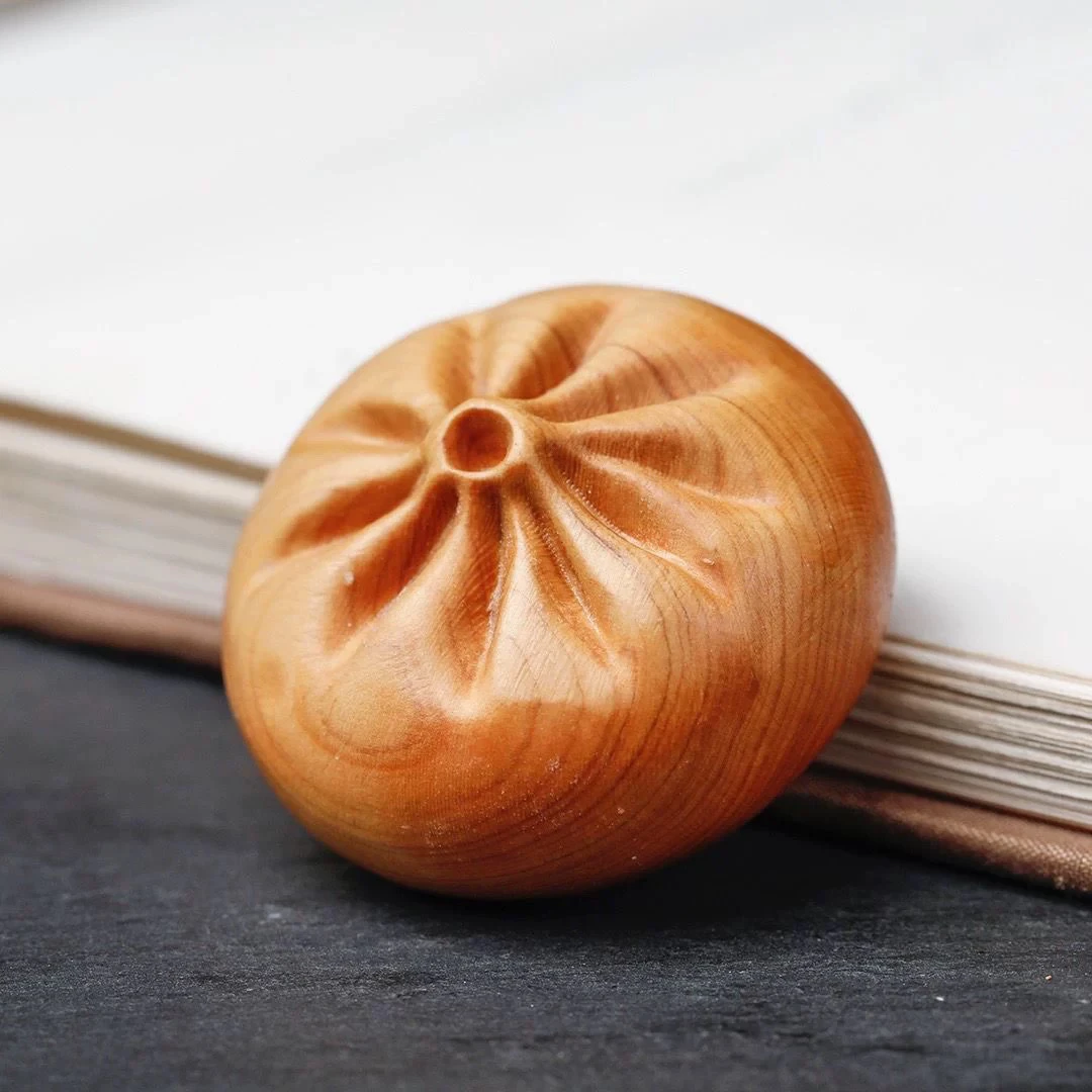 实木仿真小笼包雕刻摆件