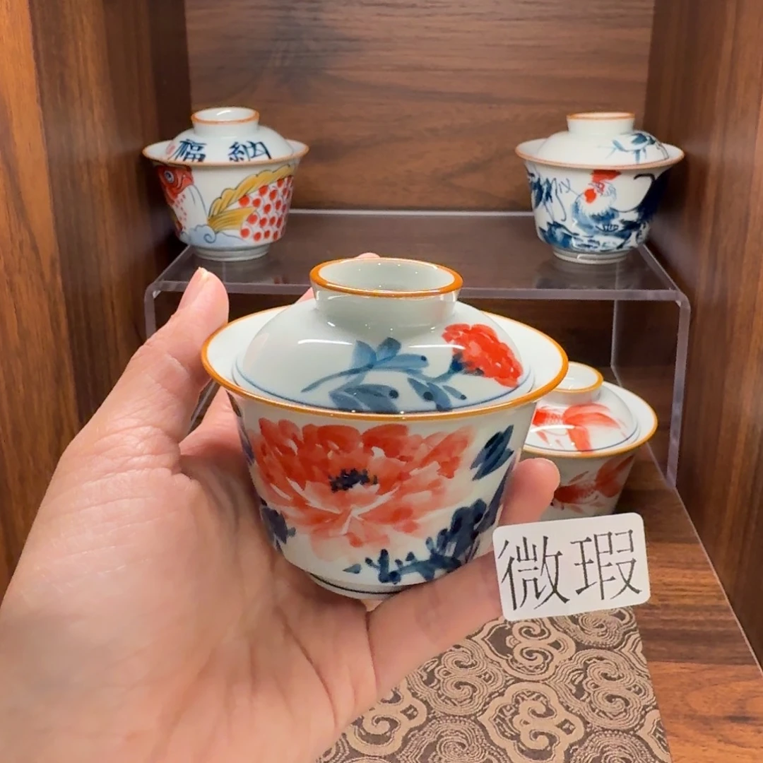 釉下手绘茶具微瑕