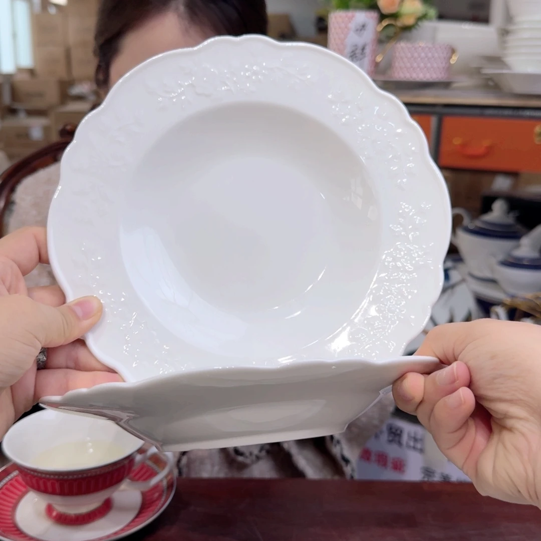 骨瓷8.5英寸汤盘口径22cm2只外贸骨瓷