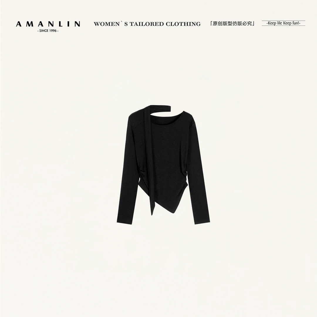 AMANLIN/阿谩琳琥珀流光修身显瘦百搭上衣入秋季长袖t恤女S601691