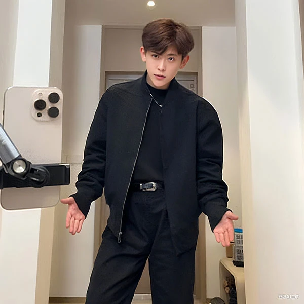 序77黑色解构裁剪夹克外套男短款高级感痞帅硬汉风美式重磅棒球服