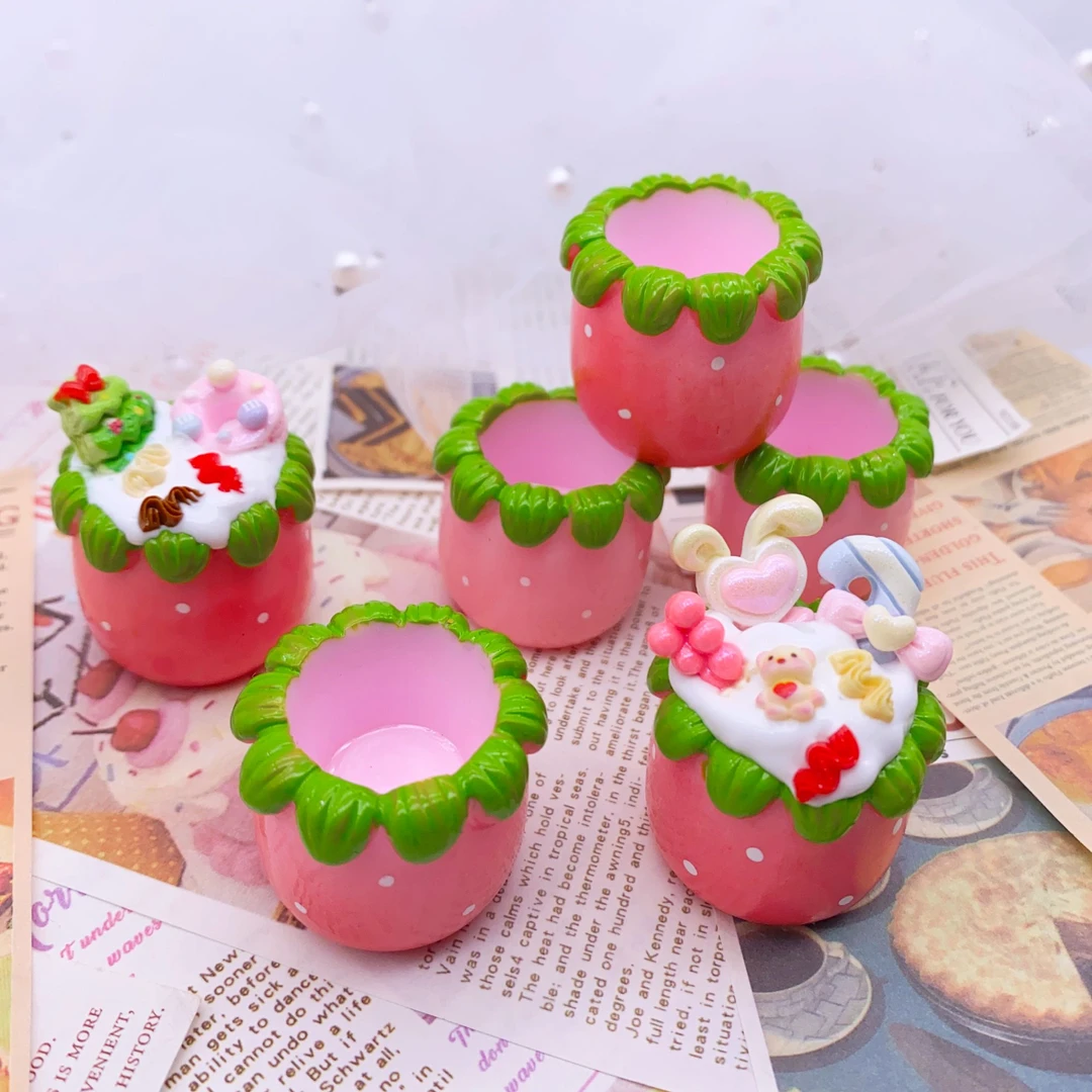 清货【柒喵定制】人工手绘草莓罐食玩DIY奶油胶微缩摆件树脂配件