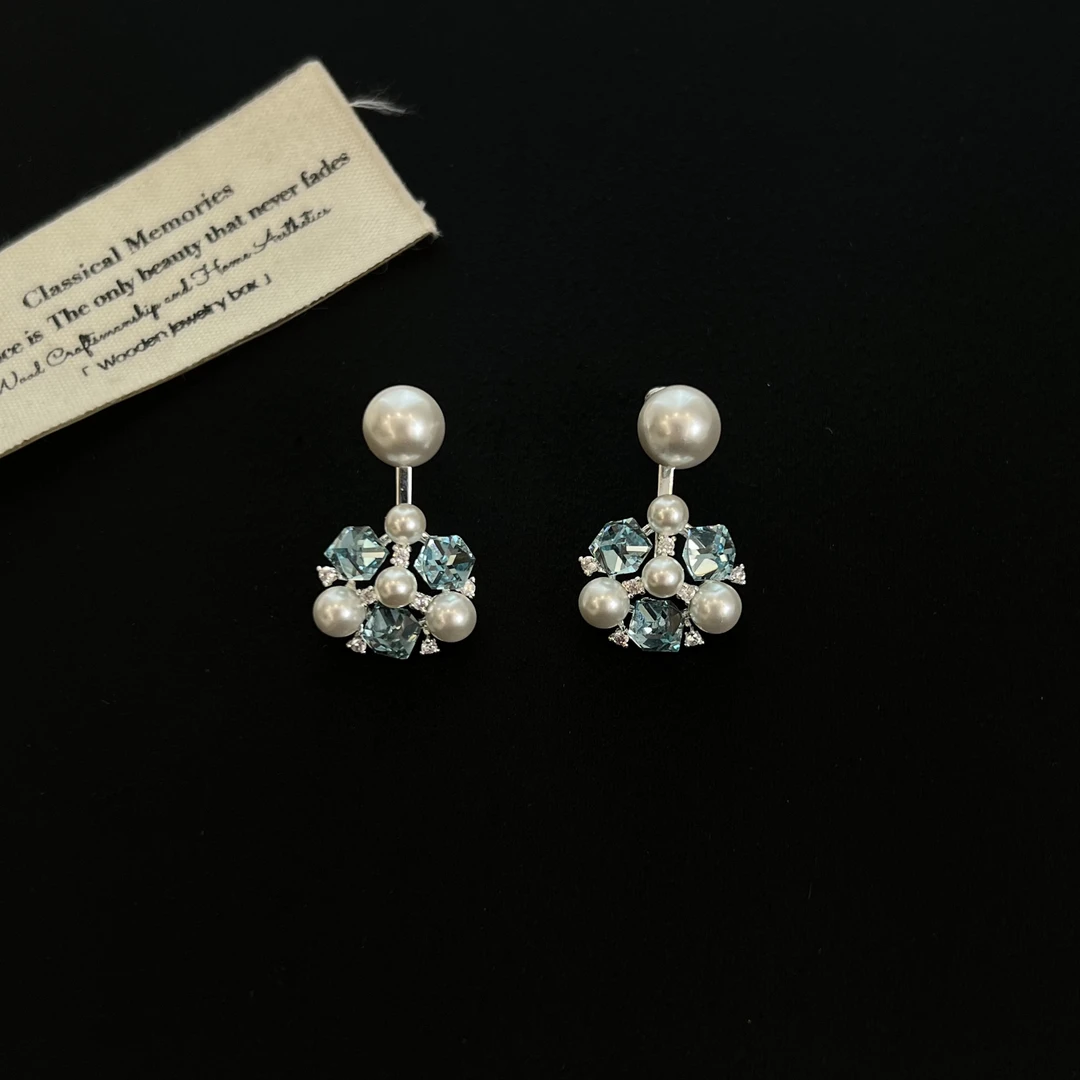 铜合金锆石耳饰 【蓝方糖珠】耳钉521