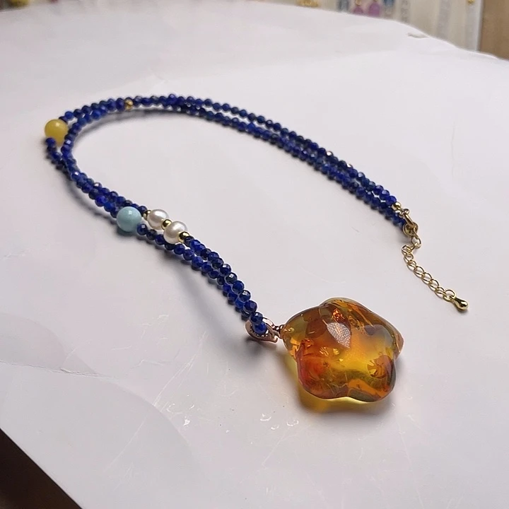 琥珀银S925镶嵌裸石吊坠