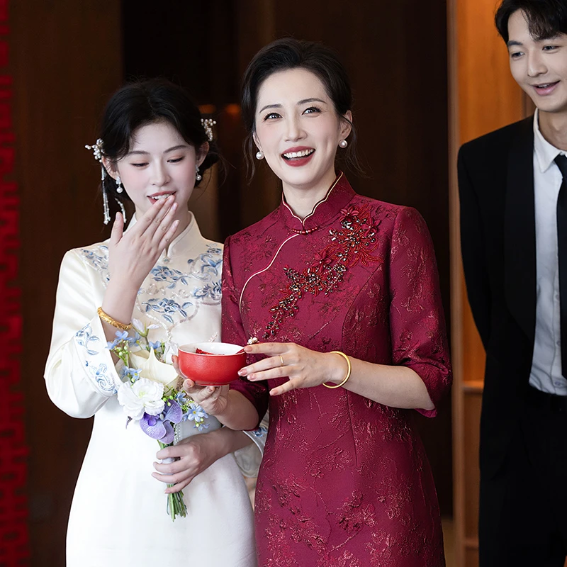 高端礼服显瘦结婚服装喜婆婆妈妈装新款爆款旗袍晚宴场合女装1564
