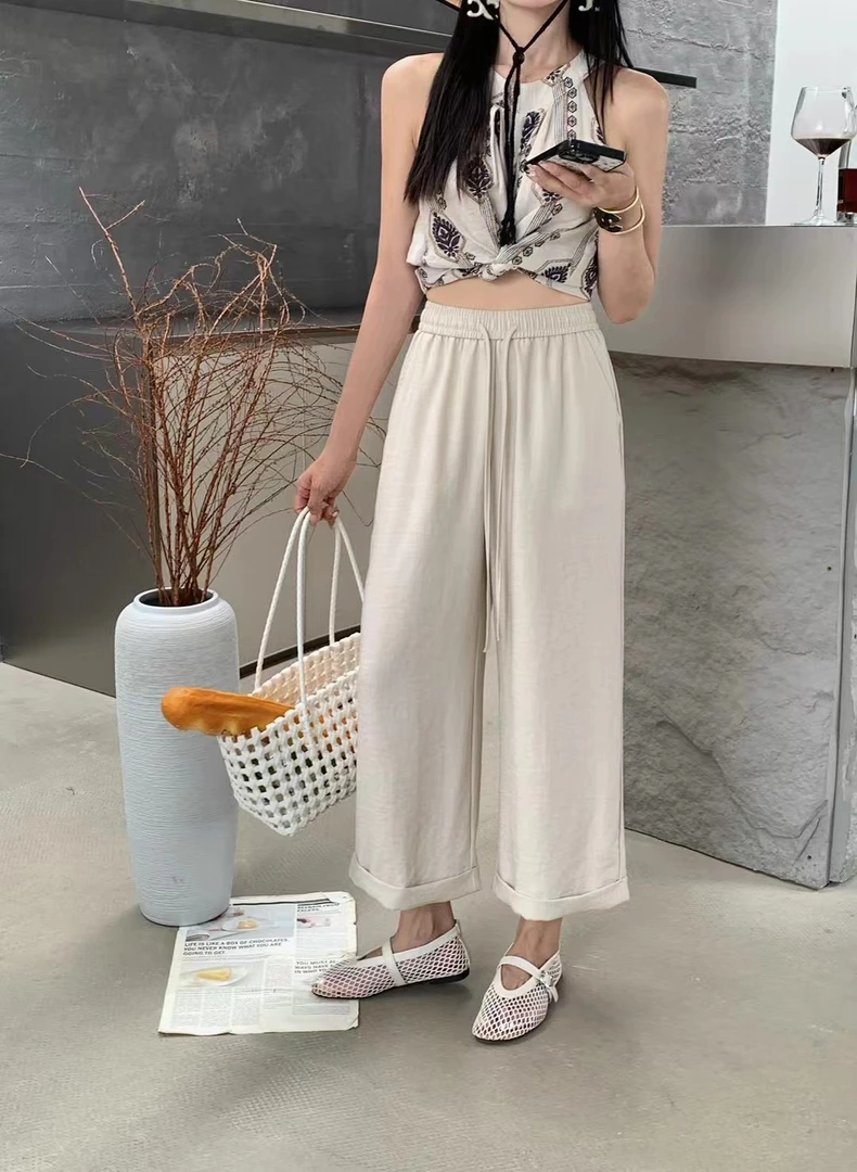 乐缘福利no退换夏季8367高品质棉麻百搭八分裤