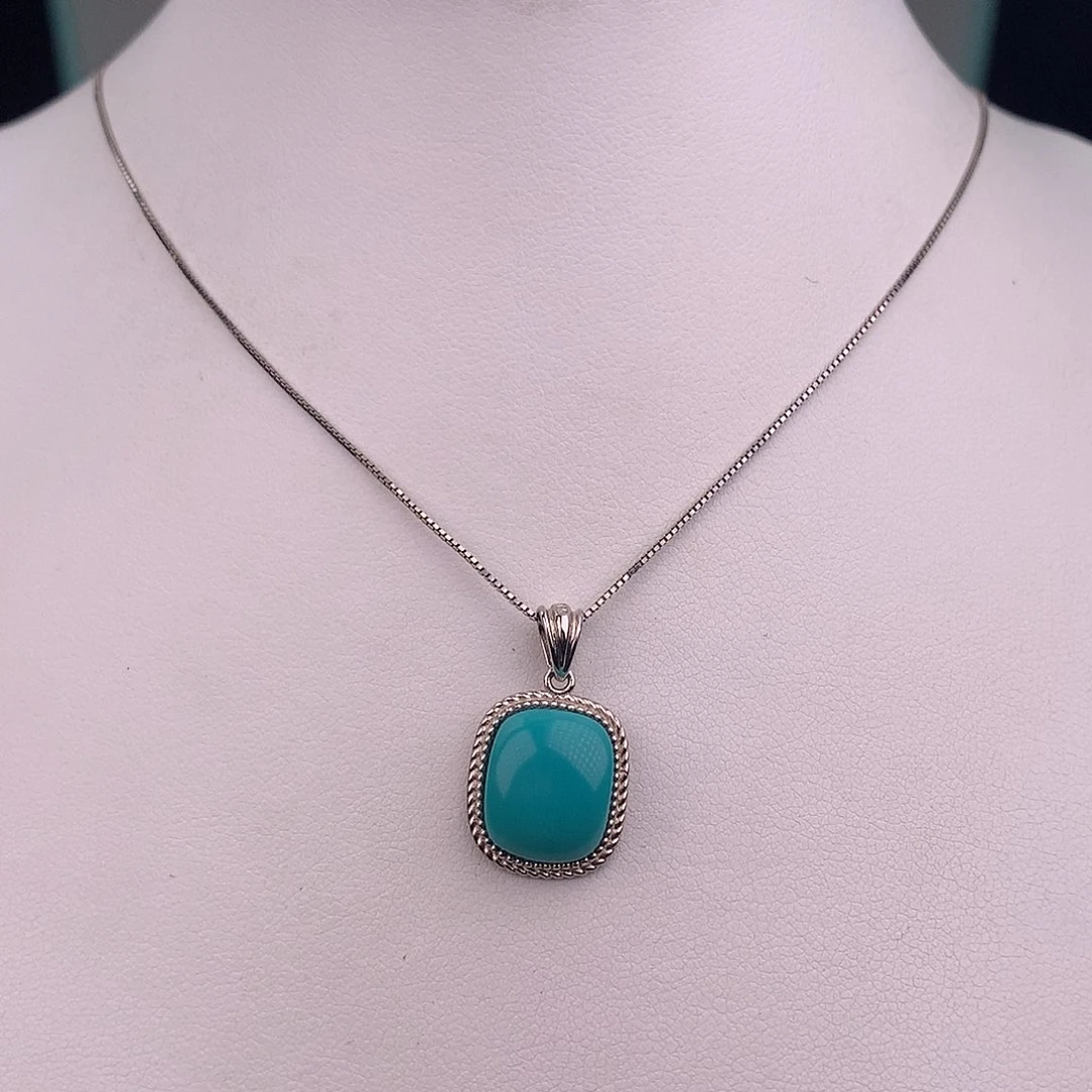 绿松石银S925镶嵌吊坠(赠链)