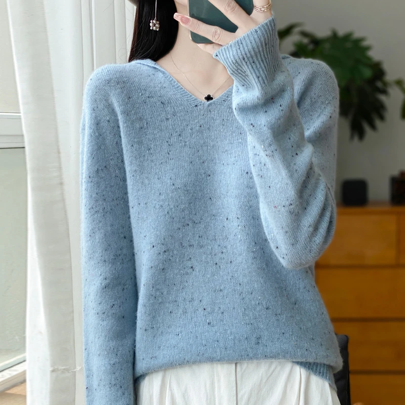 秋冬季100%羊毛一线成衣七针点子纱帽衫简约优雅休闲