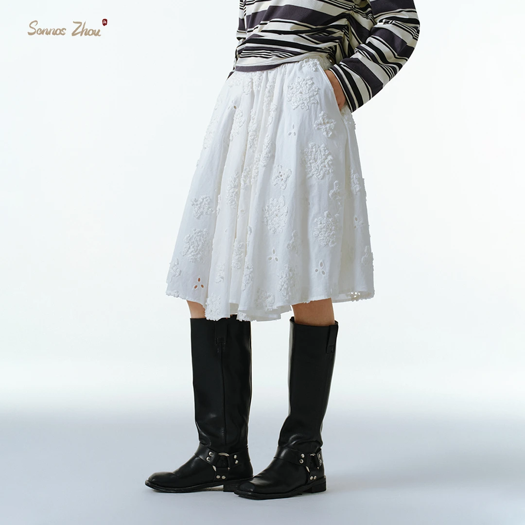 【Sennos Zhou】春日花忙·芳菲镂空褶皱大摆裙 C53013