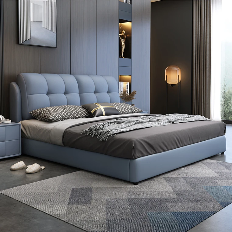 新款简约轻奢卧室床小户型家用厂家主卧室软皮床齐边床极简真皮床