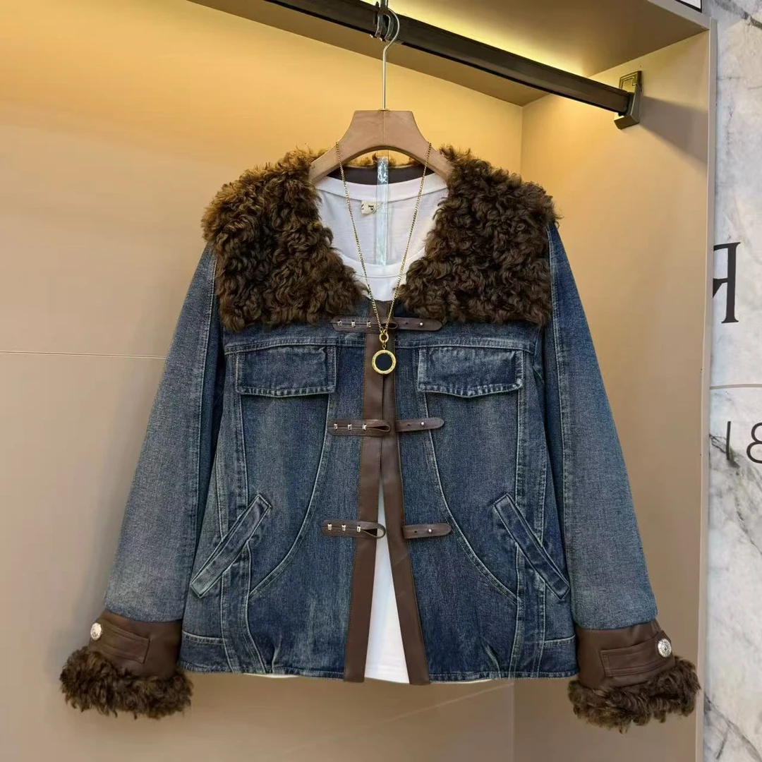 2025秋冬欧货宽松气质洋气牛仔拼接毛领保暖洋气女装显瘦外套971