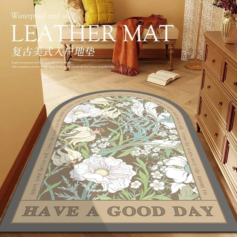 美式入户门地垫门口进门pvc脚垫可擦免洗家用皮革地垫拱形地毯