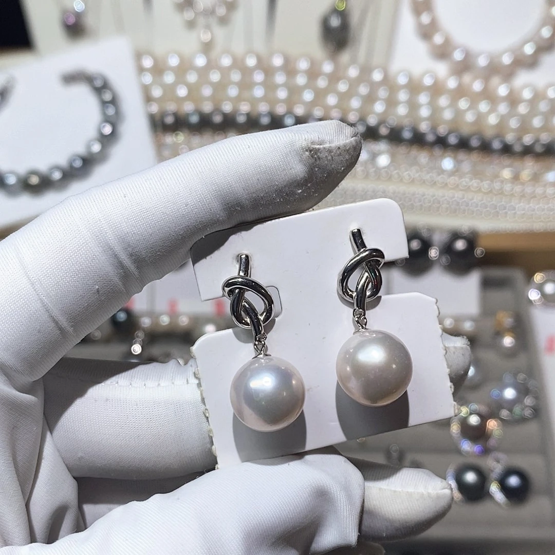 银S925镶嵌淡水珍珠耳饰11-12