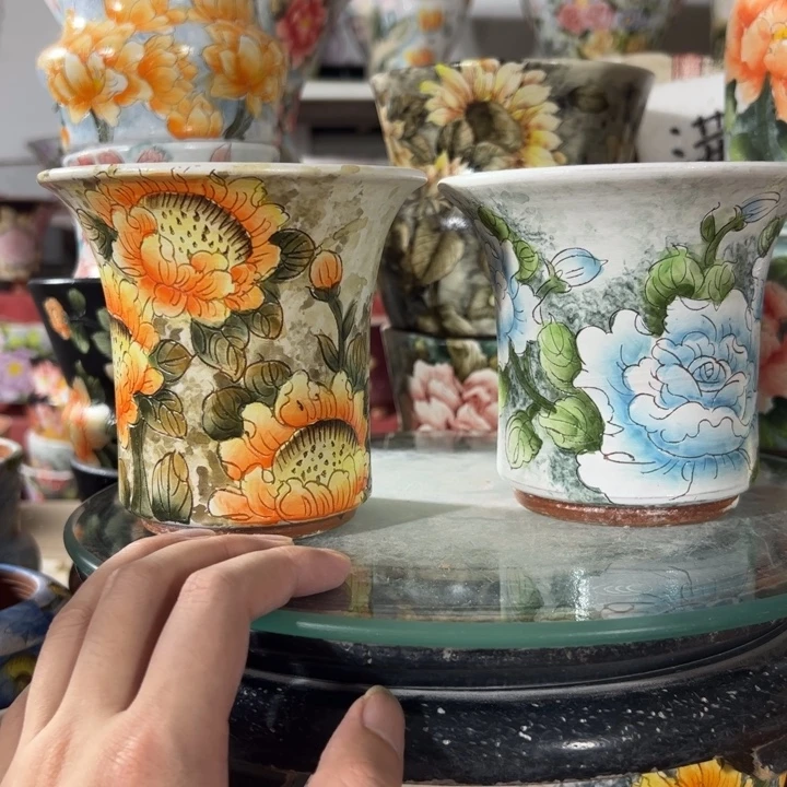 景德镇手绘花盆满38包邮偏远地区除外