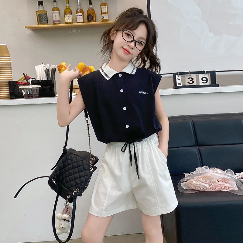 女童夏季套装2025新款洋气儿童休闲polo衫短袖短裤女孩运动两件套