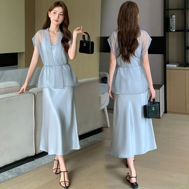 2025夏新款御姐穿搭高端精致轻奢高级感女人味优雅吊带连衣裙套装