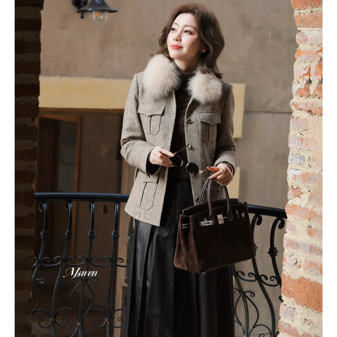 【WENZO】狐锦~冬季真狐狸毛领50羊毛面料白鹅绒小香风外套W251113