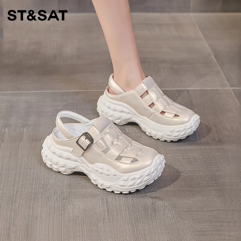 星期六镂空高跟洞洞鞋女士2025夏季时装凉鞋厚底显脚小透气沙滩鞋