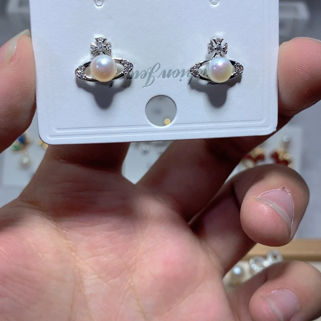 耳饰银S925镶嵌淡水珍珠