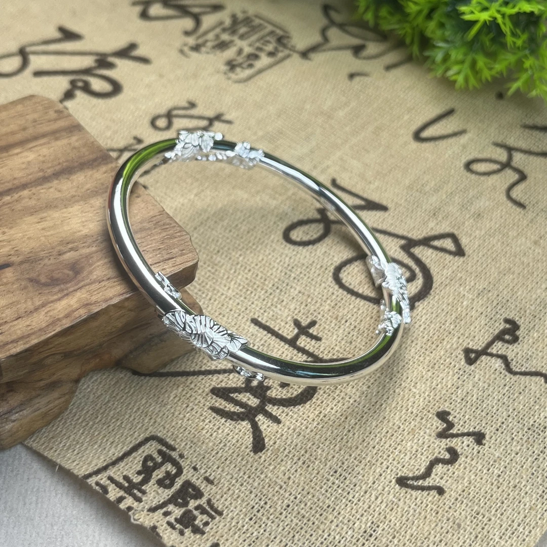 足银手镯 A84足银9999手镯繁花似锦闭口手镯小众百搭女款送女友