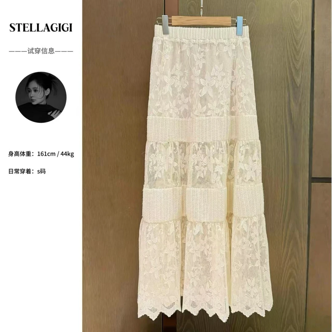 SG / 郭幂幂 SS 重工定制 钩花镂空毛针拼接蕾丝半身裙Q-20250507