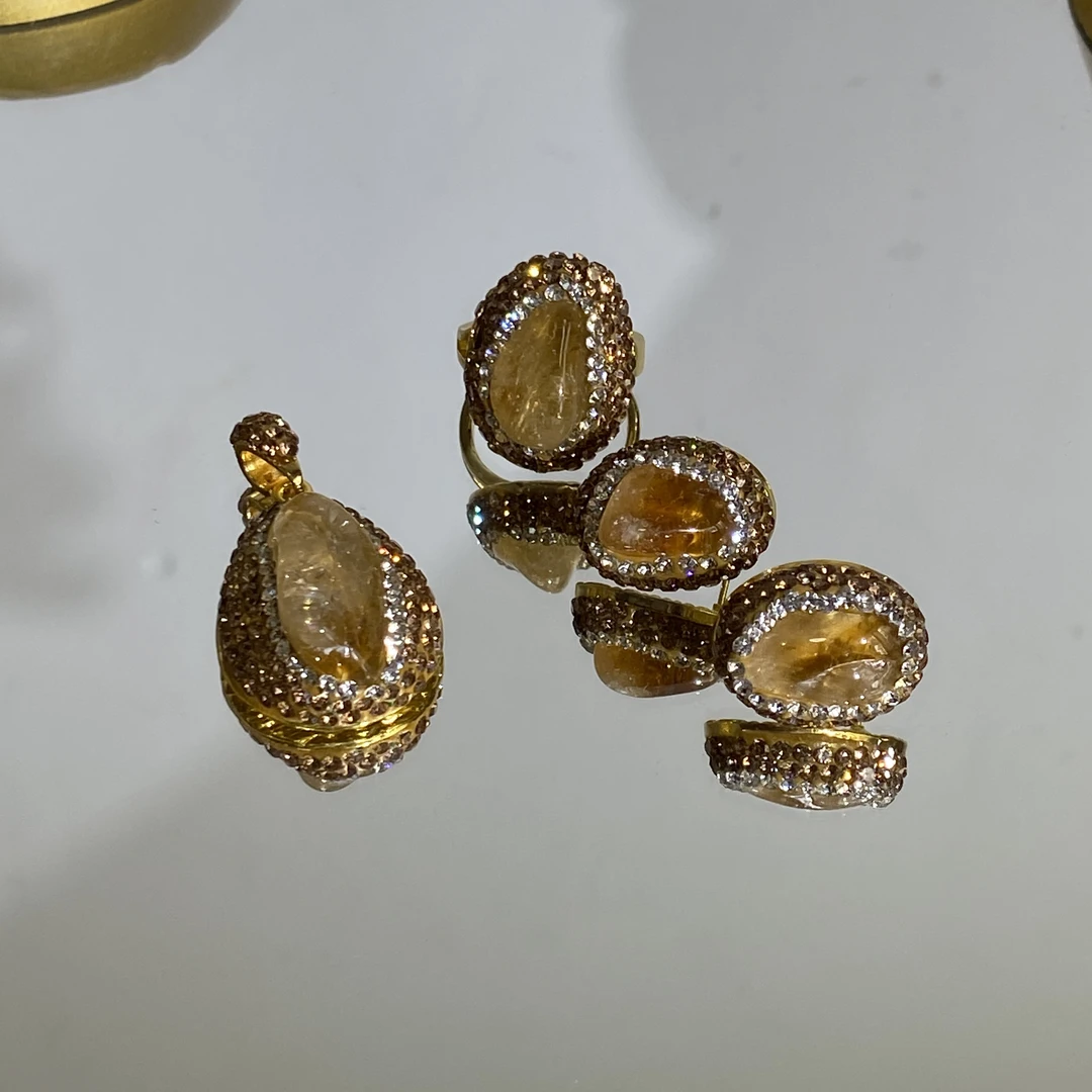 铜合金合成锆石戒指 TTSD 黄色不规则买戒指送耳钉吊坠 2812