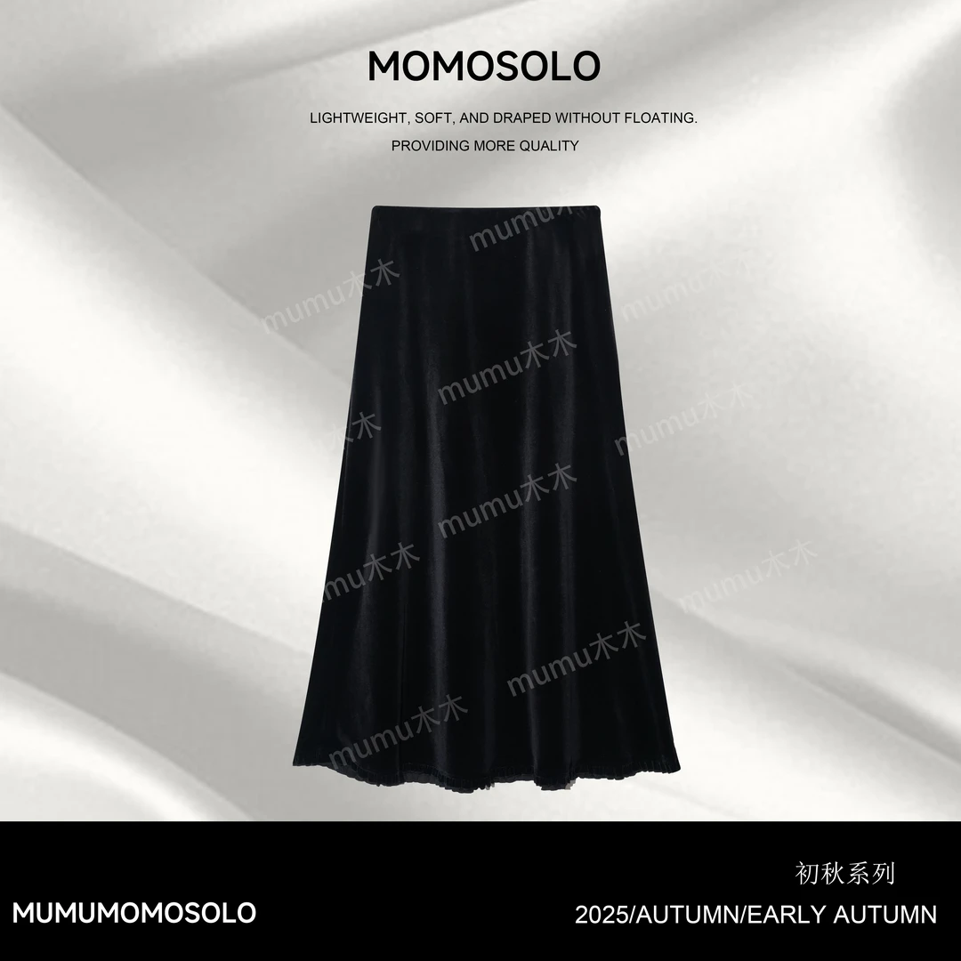 •石楠•2025秋气质百搭设计感复古丝绒垂感A摆半身裙QM25Q3258474