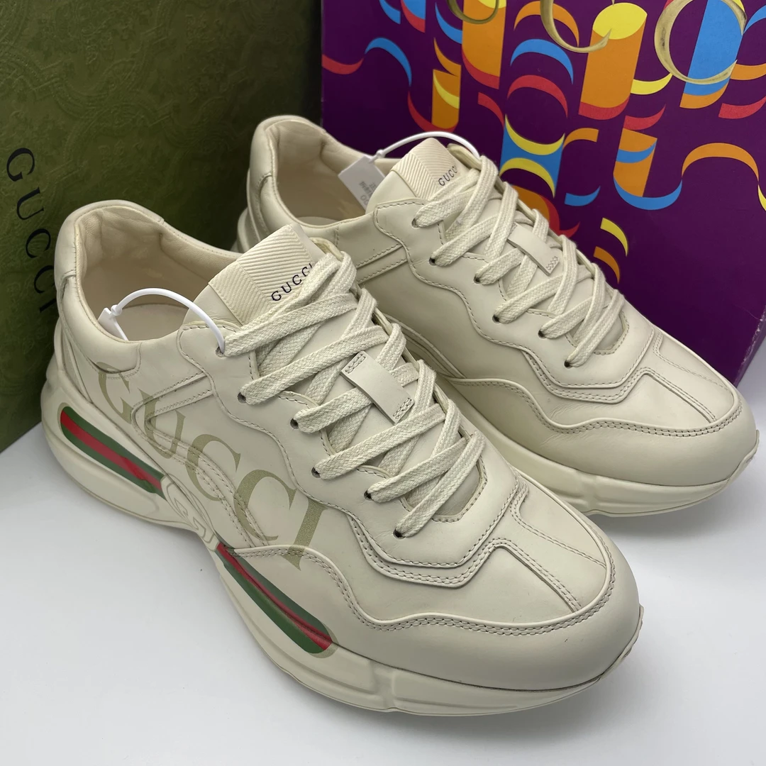 95新 GUCCI/古驰 /39欧码/二手男士米白色休闲时尚双G腰带老爹鞋