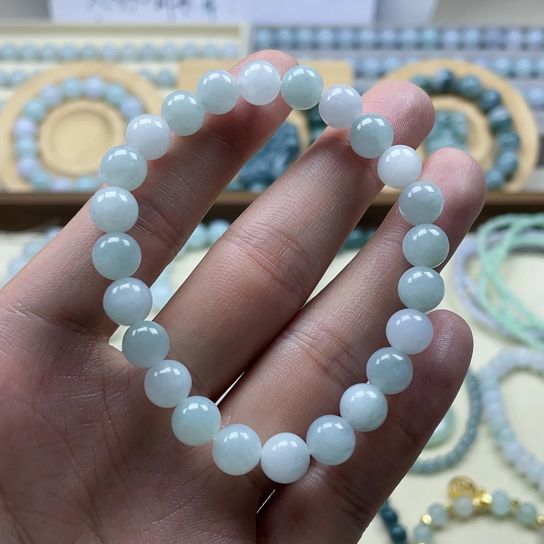 颈饰未镶嵌翡翠8mm 冰胶翡翠珠串