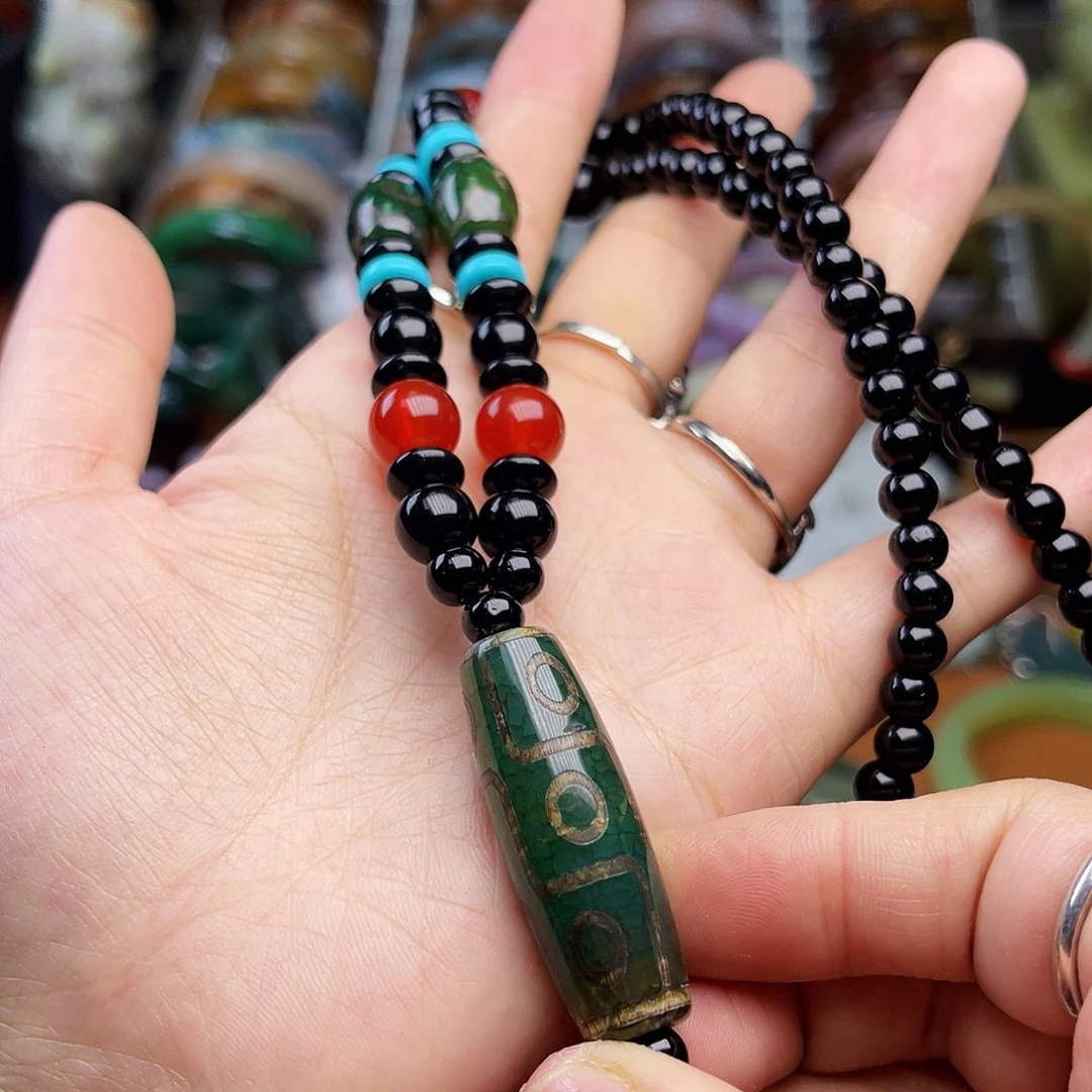 蛇纹石玉颈饰银S925镶嵌