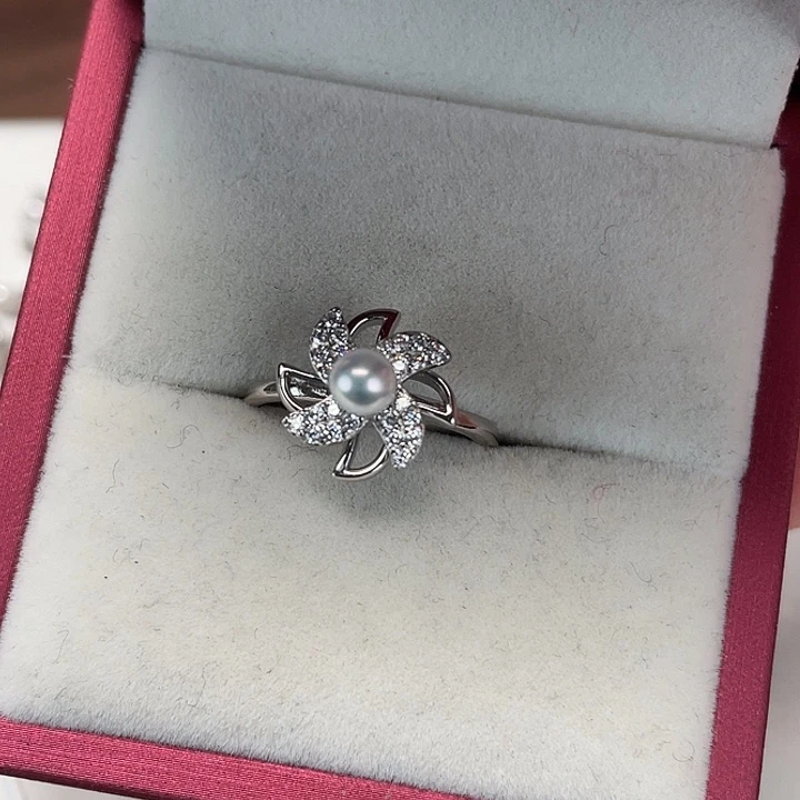 淡水珍珠戒指银S925镶嵌开***宝