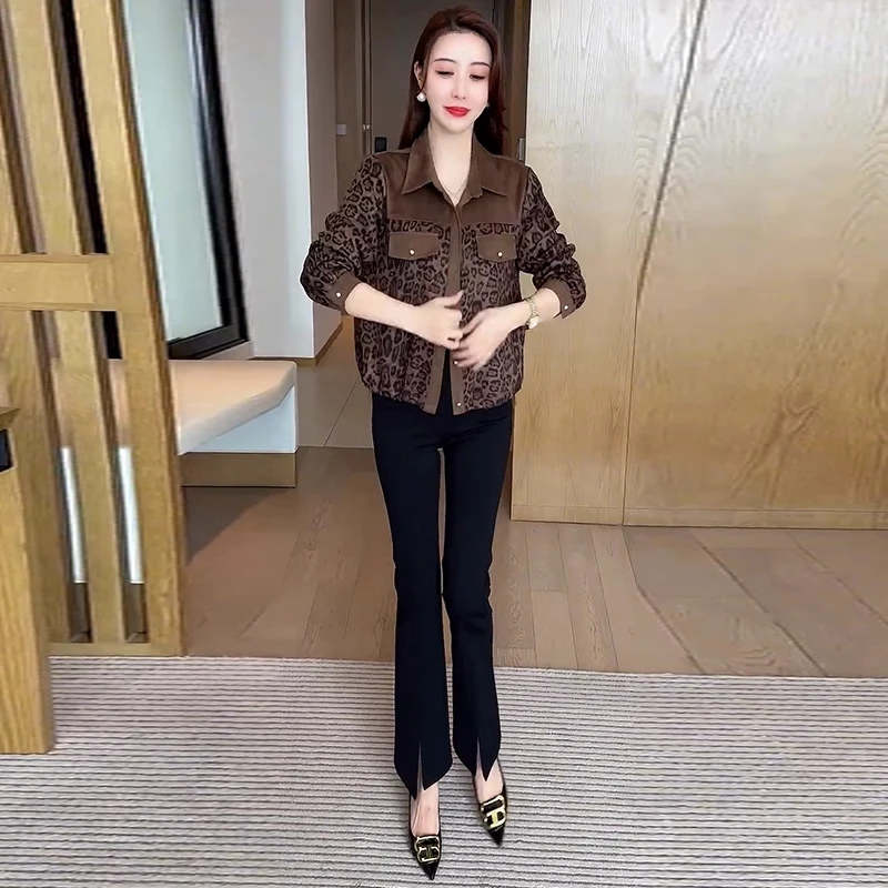 豹纹短外套女2024年秋季新款时尚气质显瘦小个子休闲百搭夹克上衣