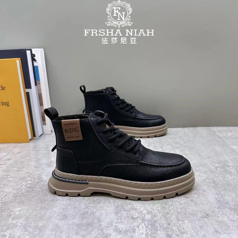 法莎尼亚马丁靴男秋冬季2025新款英伦风复古高帮工装男鞋厚底加绒