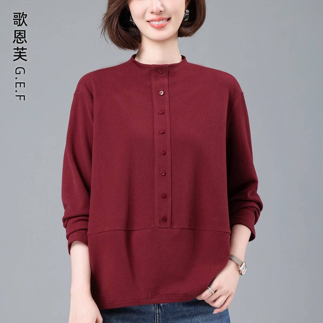 休闲套头卫衣女春秋中年妈妈洋气上衣2025新款宽松减龄长袖t恤衫